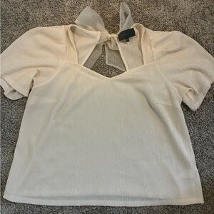 Anthropologie - Sunday in Brooklyn Cream Tie-Neck Short Sleeve Blouse